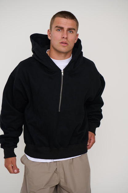 Half Zip Heavyweight Hood Black - FINAL SALE