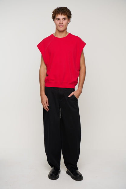 Cropped Fleece Ribbed Tank Red