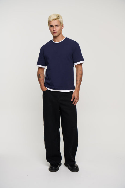 Double Trim Cotton Tee Navy
