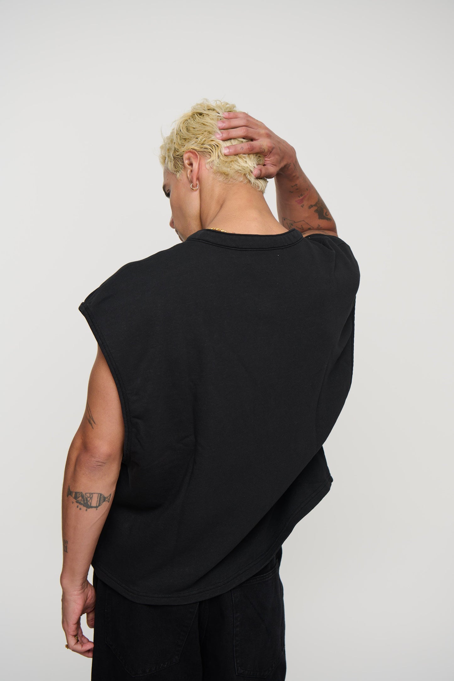 Fleece Crop Henley Tank Black