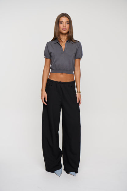 Lena Cropped Polo Dark Grey