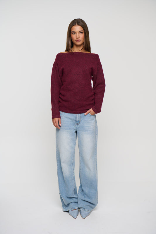 Harlow Off The Shoulder Knit Wine