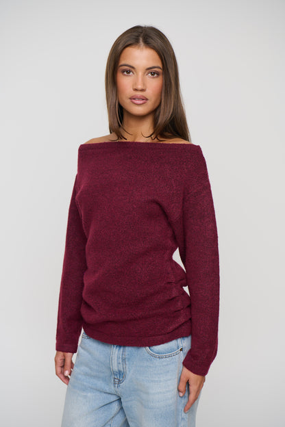 Harlow Off The Shoulder Knit Wine