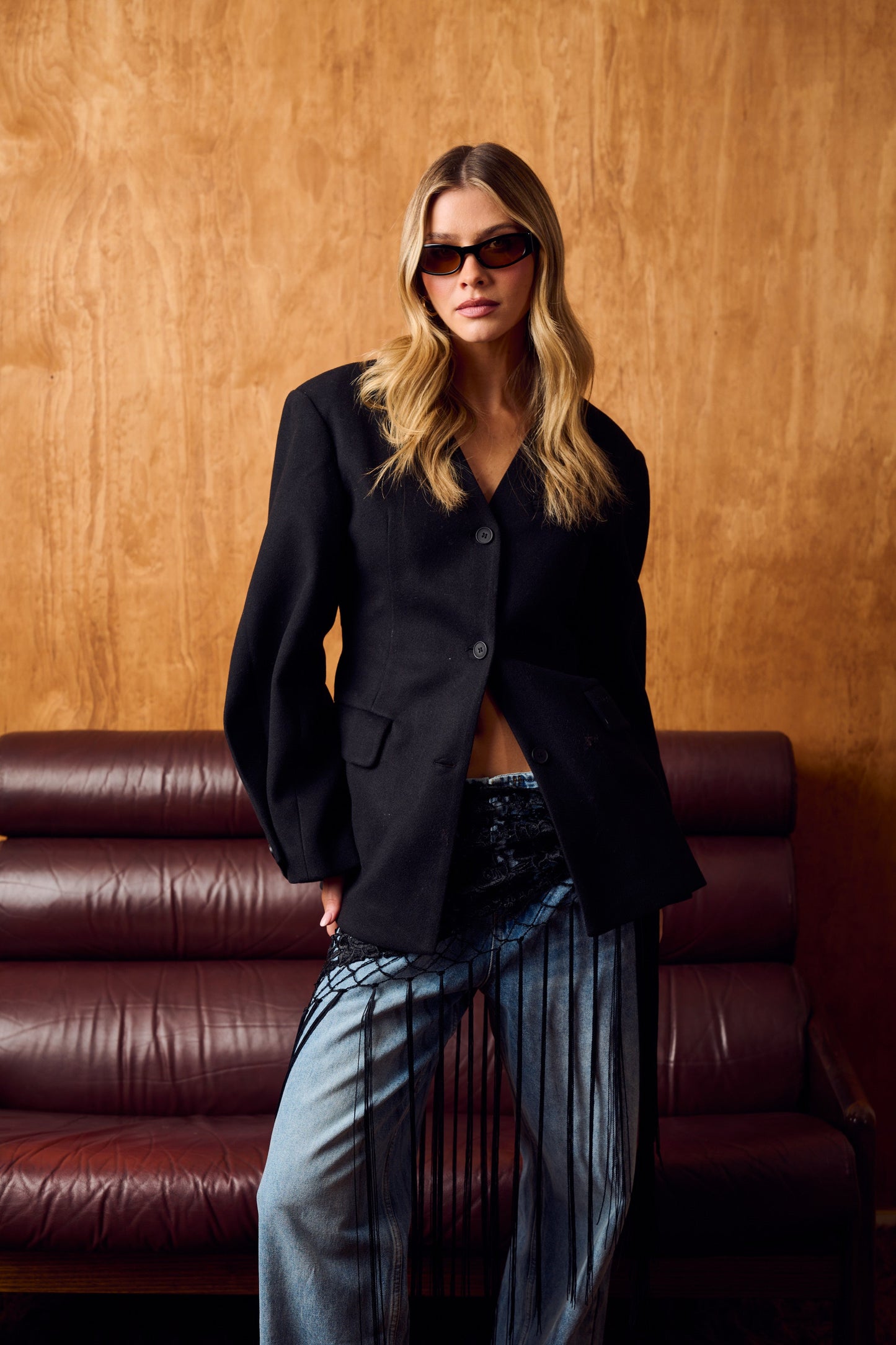 Andrea Fringe Scarf Belt Black