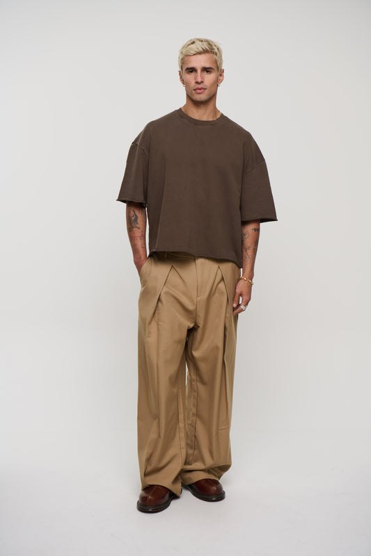 Crop Box Fleece Tee Choc