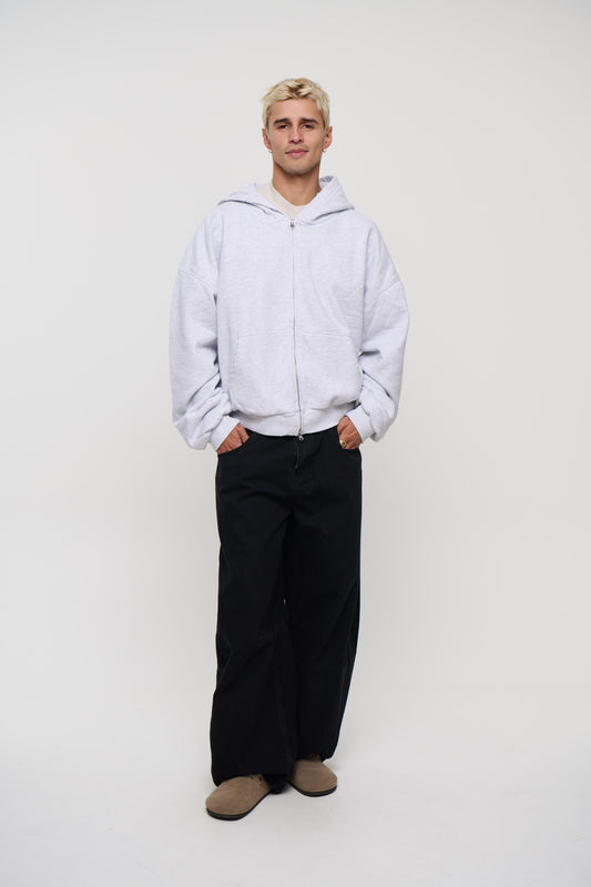 Heavyweight Lined Zip Up Hood Grey