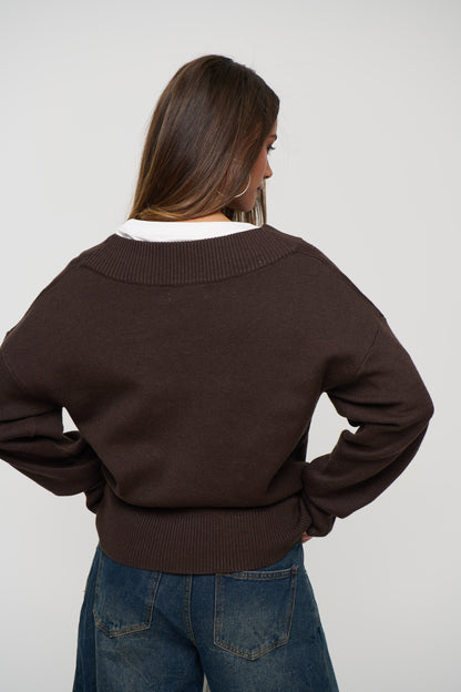 Alexa V Neck Knit Chocolate