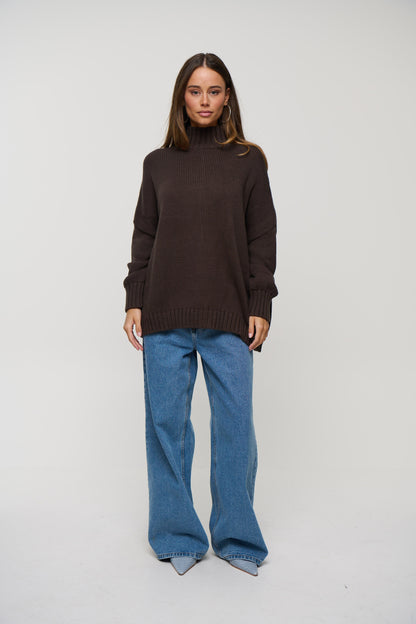 Layla Funnel Neck Knit Chocolate