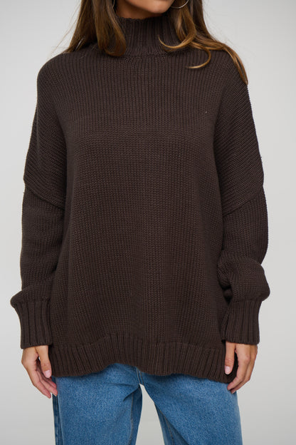 Layla Funnel Neck Knit Chocolate
