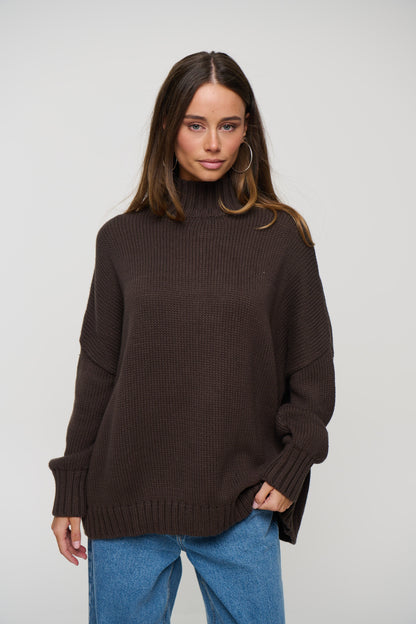 Layla Funnel Neck Knit Chocolate