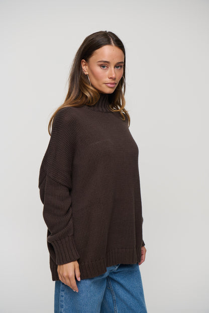 Layla Funnel Neck Knit Chocolate