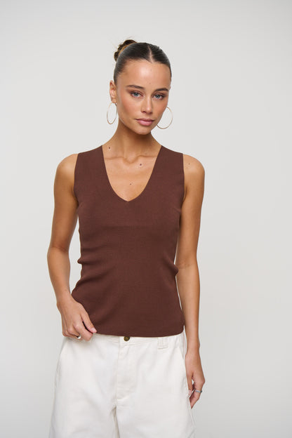 Isla V Neck Tank Chocolate