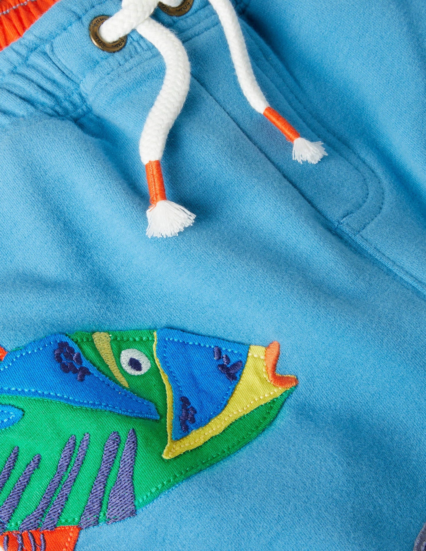Appliqué Sweatshorts-Aqua Blue Fishes