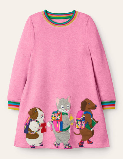 Appliqué Sweatshirt Dress-Bright Petal Pink Friends