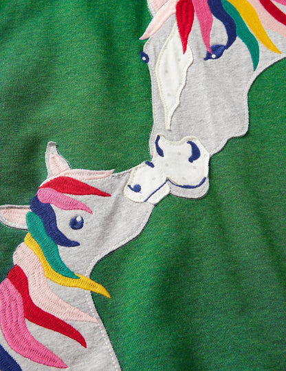 Appliqué Sweatshirt Dress-Highland Green Horses