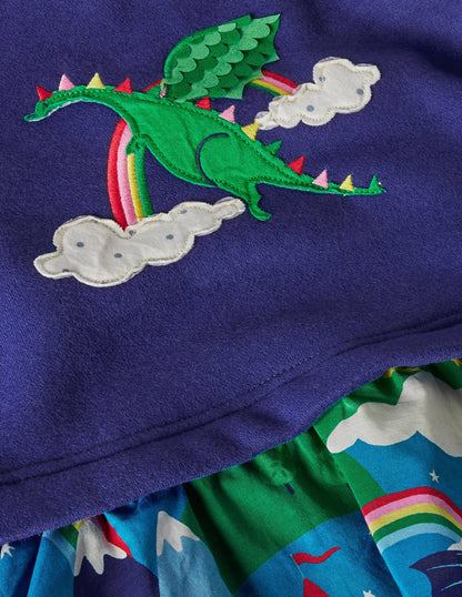 Appliqué Hotchpotch Dress-Multi Dragon Sky
