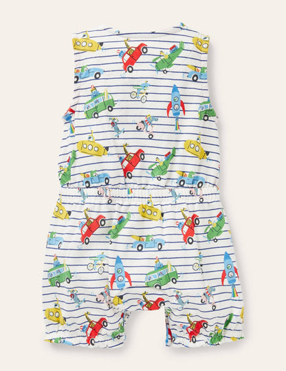 Animal Adventures Romper-Ivory/Blue Animal Adventures