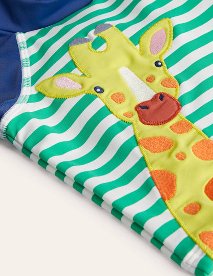Appliqué Rash Guard-Sapling Green/Ivory Giraffe