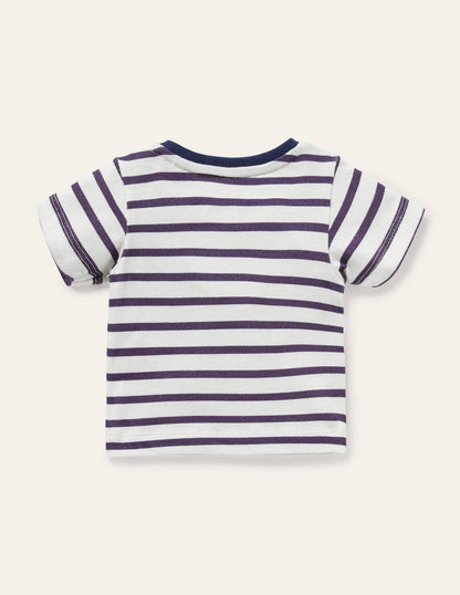 Appliqué Animals T-shirt-Ivory/Starboard Blue Crocodile