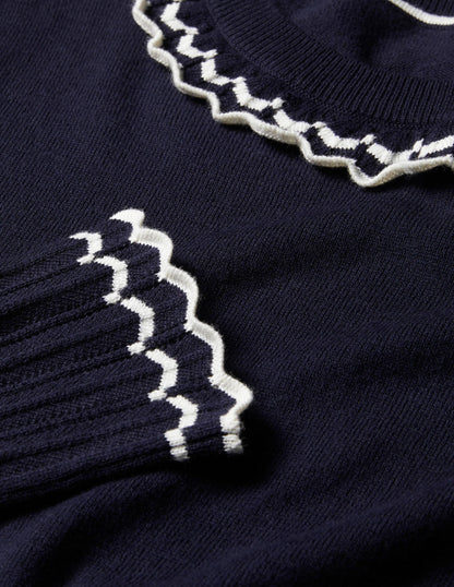 Aimee Pointelle Sweater-Navy