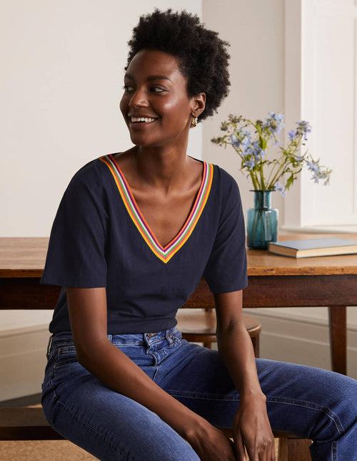 Beatrice Jersey Top-Navy
