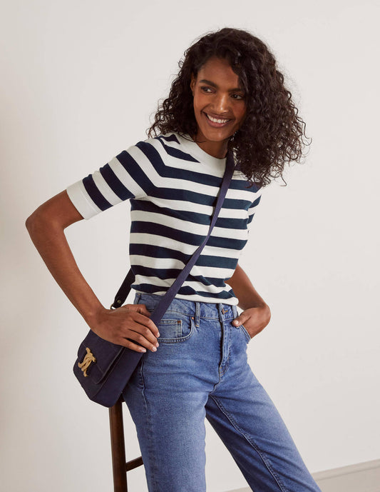 Abingdon Knitted Tee-Navy/Ivory Stripe