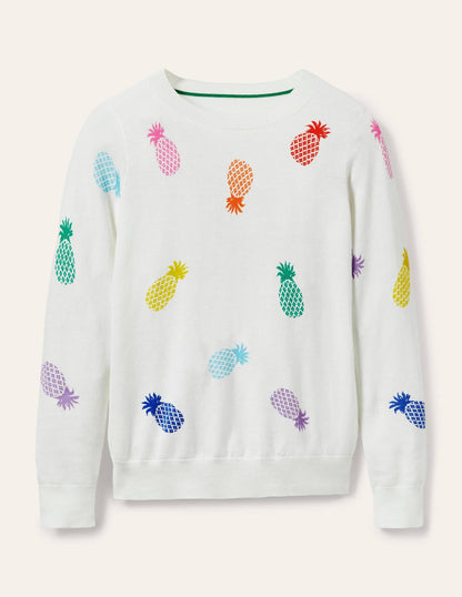 Banbury Cotton Sweater-Ivory Pineapples