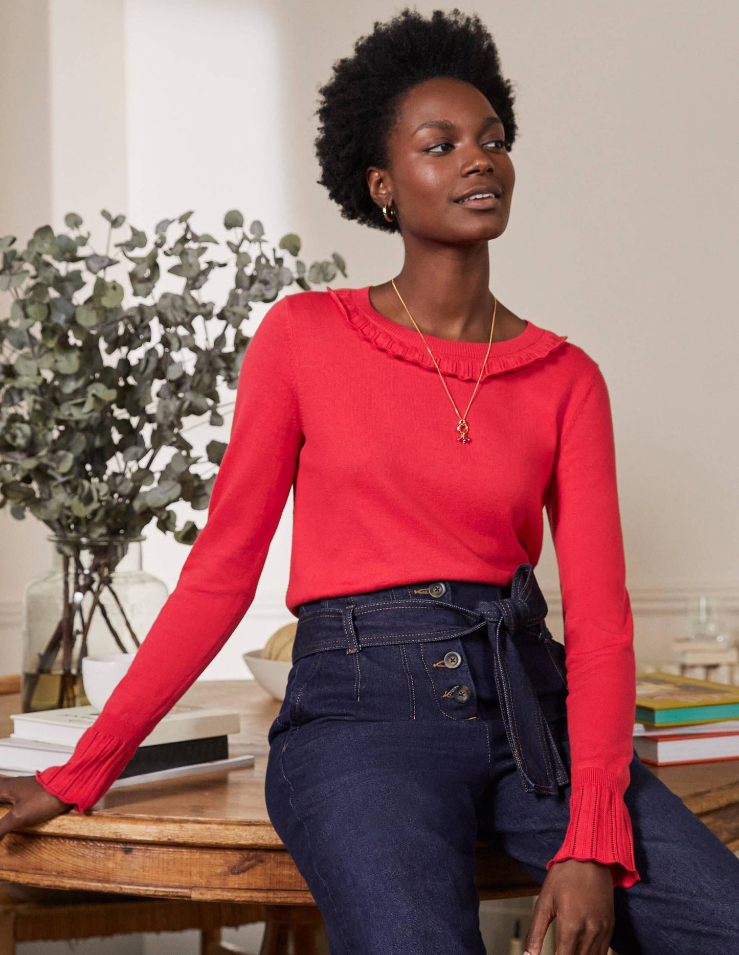 Aimee Pointelle Sweater-Bright Red
