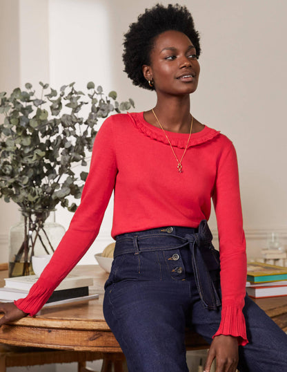 Aimee Pointelle Sweater-Bright Red