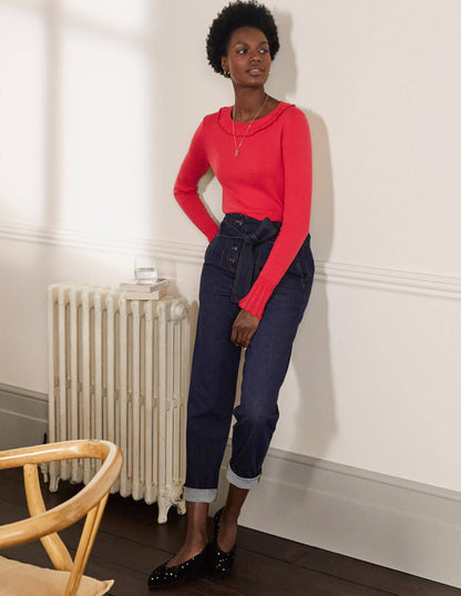Aimee Pointelle Sweater-Bright Red