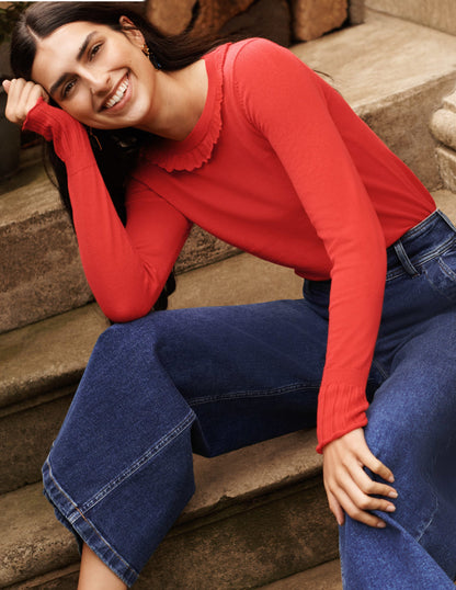 Aimee Pointelle Sweater-Bright Red