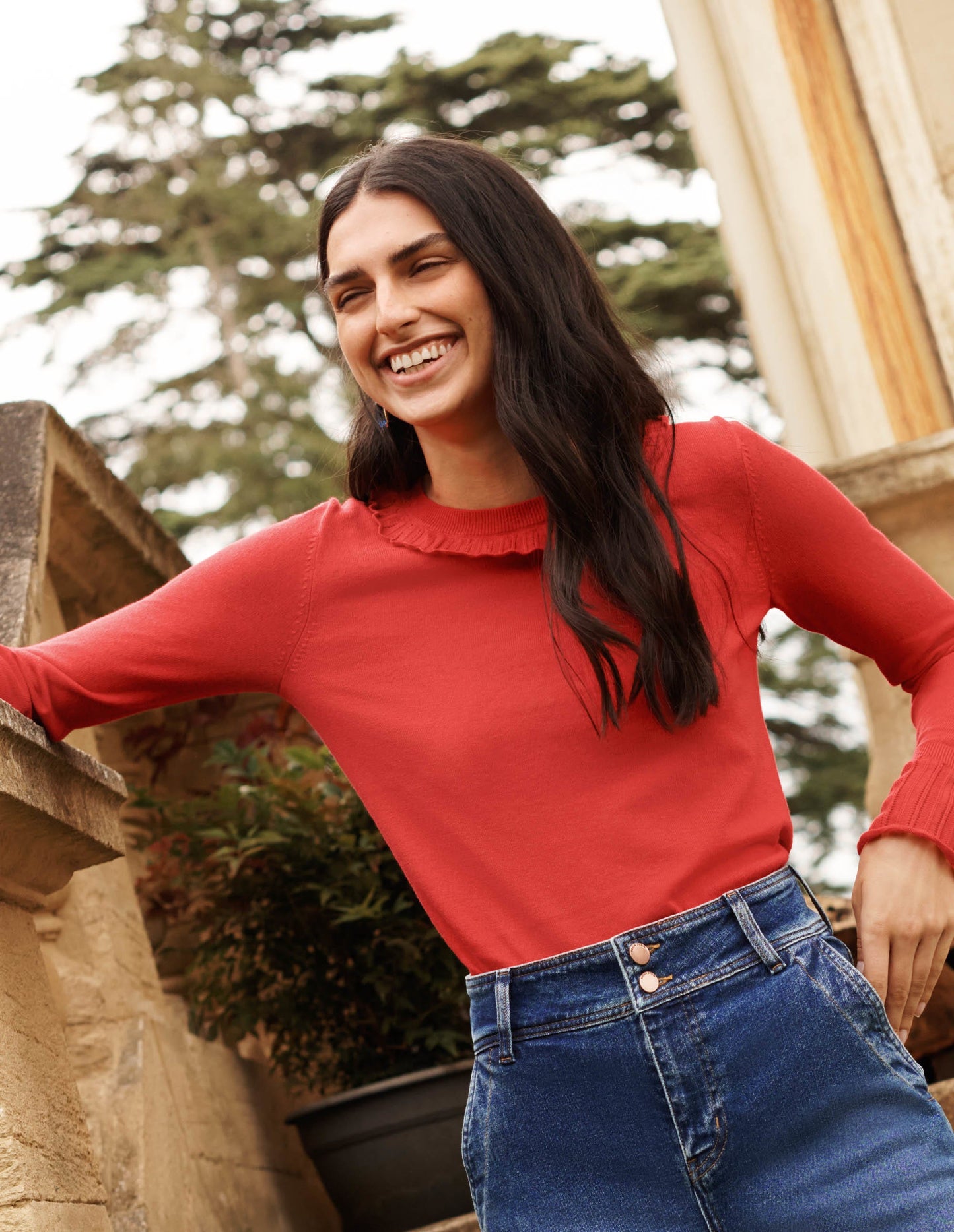 Aimee Pointelle Sweater-Bright Red