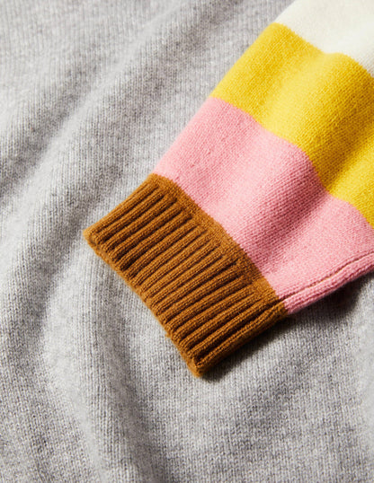 Bell Sleeve Cashmere Sweater-Grey Melange, Multi Stripe