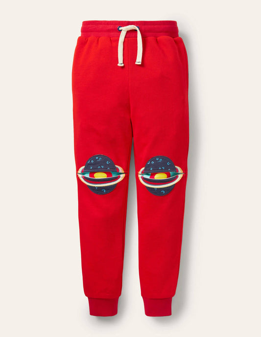 Appliqué Knee Joggers-Fire Red Space