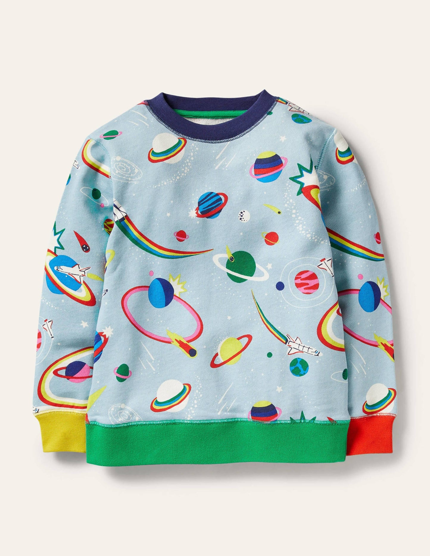 Appliqué Scene Sweatshirt-Mineral Blue Rainbow Space