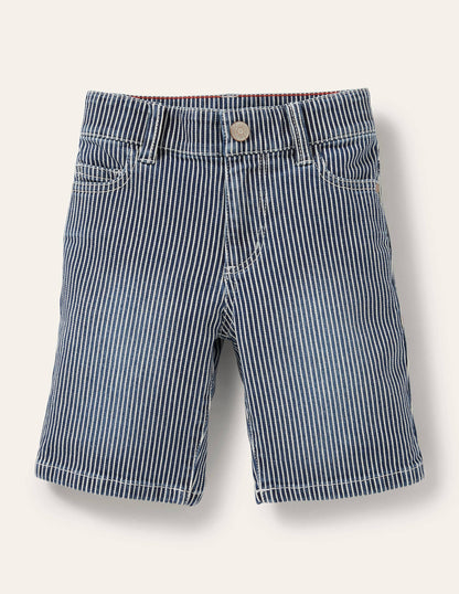 Adventure-flex Denim Shorts-Indigo Blue Ticking