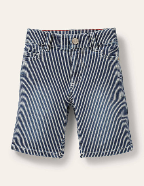 Adventure-flex Denim Shorts-Indigo Blue Ticking