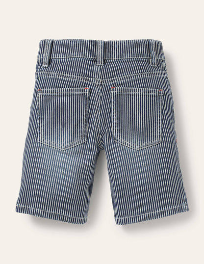 Adventure-flex Denim Shorts-Indigo Blue Ticking