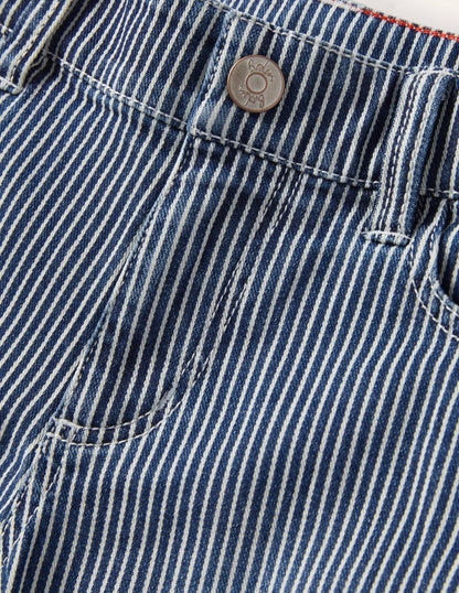 Adventure-flex Denim Shorts-Indigo Blue Ticking