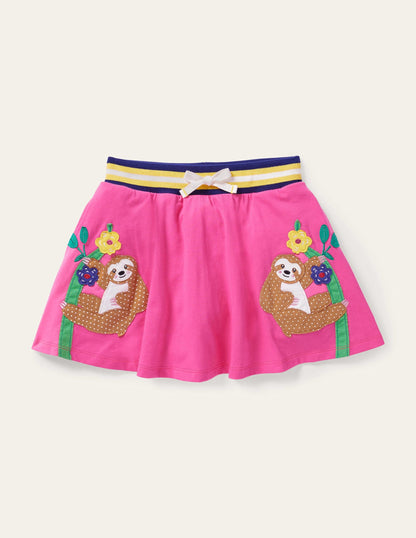 Applique Jersey Skort-Bright Petal Pink Sloth