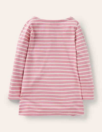 Appliqué Pocket Tunic-Almond Pink/Ivory Horse