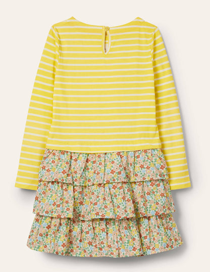 Appliqué Hotchpotch Dress-Sweetcorn Yellow/ Ivory Sheep