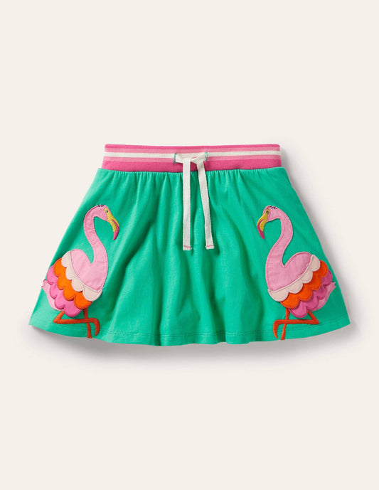 Applique Jersey Skort-Tropical Green Flamingo