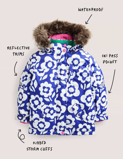 All-weather Waterproof Jacket-Ivory/Bluing Blue Floral