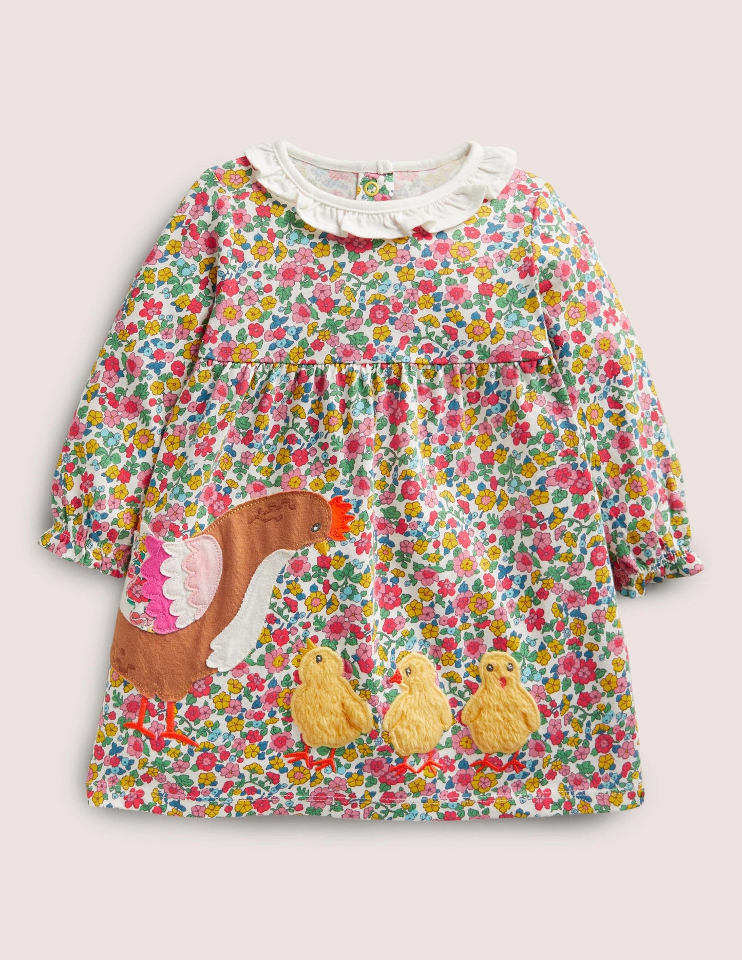 Appliqué Jersey Dress-Vintage Flowerbed Chicken