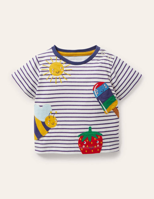 Appliqué Breton T-shirt-Ivory/Starboard Ice cream