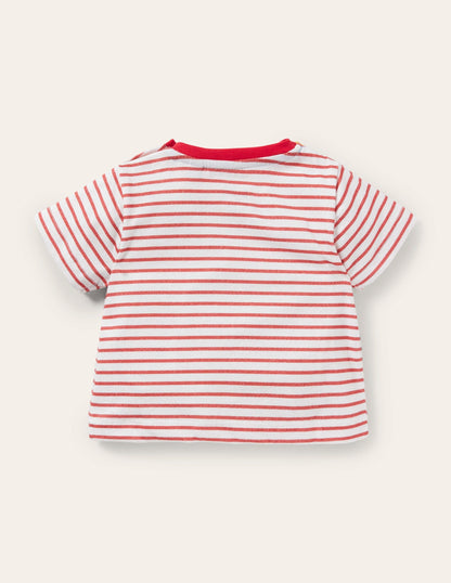 Appliqué Jersey T-shirt-Red/Ivory Animals Ice Cream