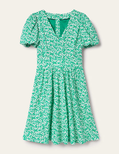 Back Detail Jersey Mini Dress-Emerald, Floret Bud