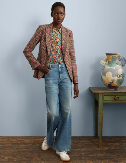 70s Tailored Blazer-Brown and Pink Check