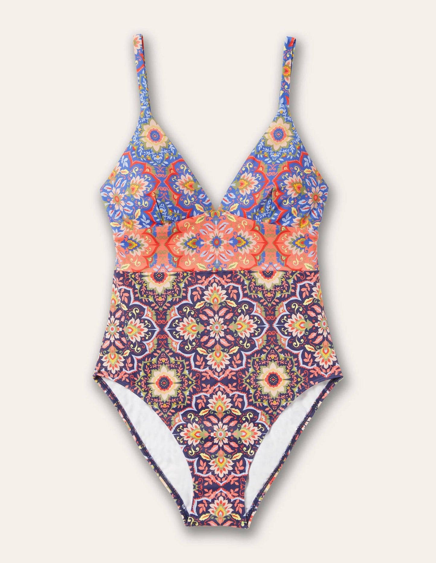 Arezzo V-neck Panel Swimsuit-French Navy, Moroccan Bloom